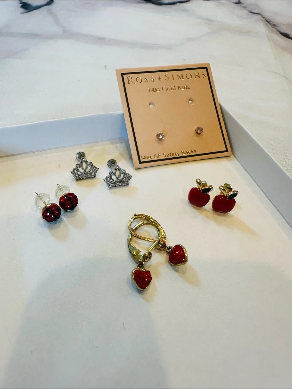 Little Girl Earring Bundle: Ladybugs, Hearts, Apples, Crowns, 14kt Gold Studs